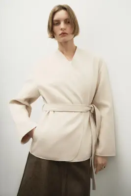 Manteau avec ceinture à nouer - Beige clair — photo 1