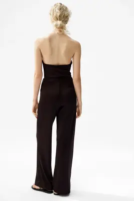 Pantalon large avec détail superposé - Marron foncé — photo 2