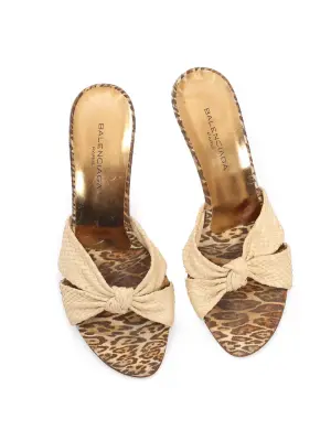 Sandales mules à talon en python beige et tissu léopard Prix boutique 975€ Taille 39 — photo 3