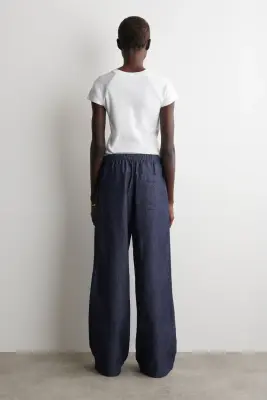 PANTALON LARGE TAILLE AJUSTABLE EN DENIM - BLEU ENCRE — photo 4