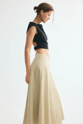 Jupe évasée en coton - Beige — photo 2