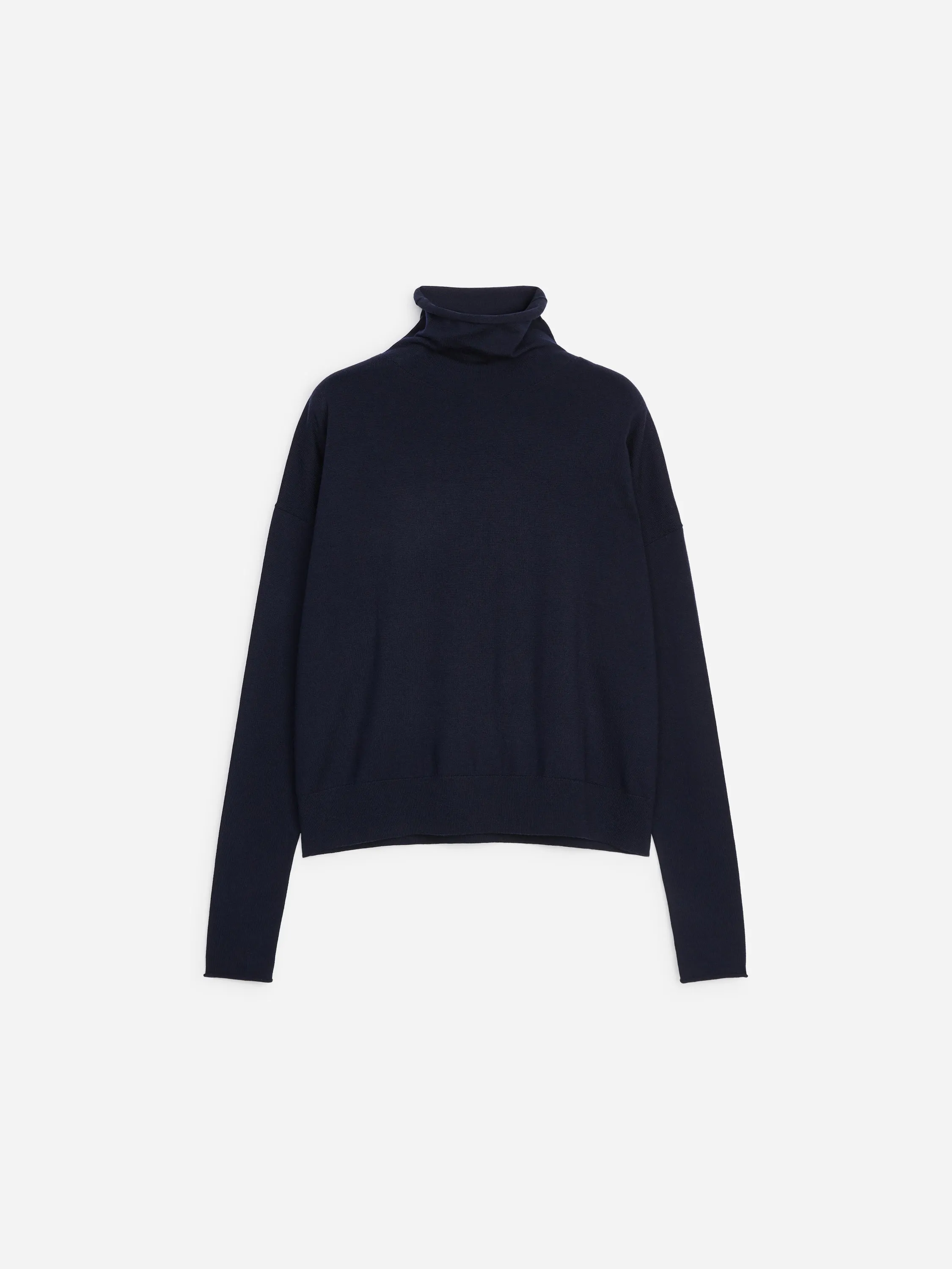 Pull col roulé en laine mérinos - Bleu