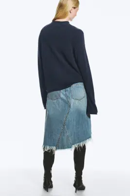 Pull ample en laine mélangée - Bleu foncé — photo 3
