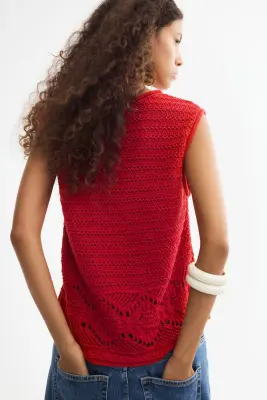 Top façon crochet - Rouge — photo 3