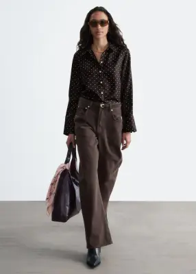 Chemise décontractée en soie - Brun foncé/À pois — photo 3