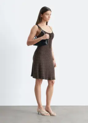 Robe courte à cordon de serrage - Brun foncé/Pois blancs — photo 5