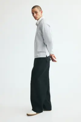 Relaxed Fit Cotton rugby shirt - Gris clair chiné/blanc — photo 4