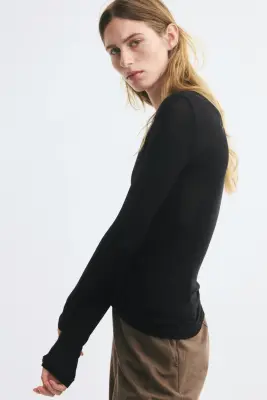Top en maille de laine fine - Noir — photo 3