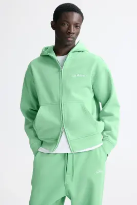 Veste boxy Loose Fit avec capuche et zip - Vert vif/Golden — photo 1