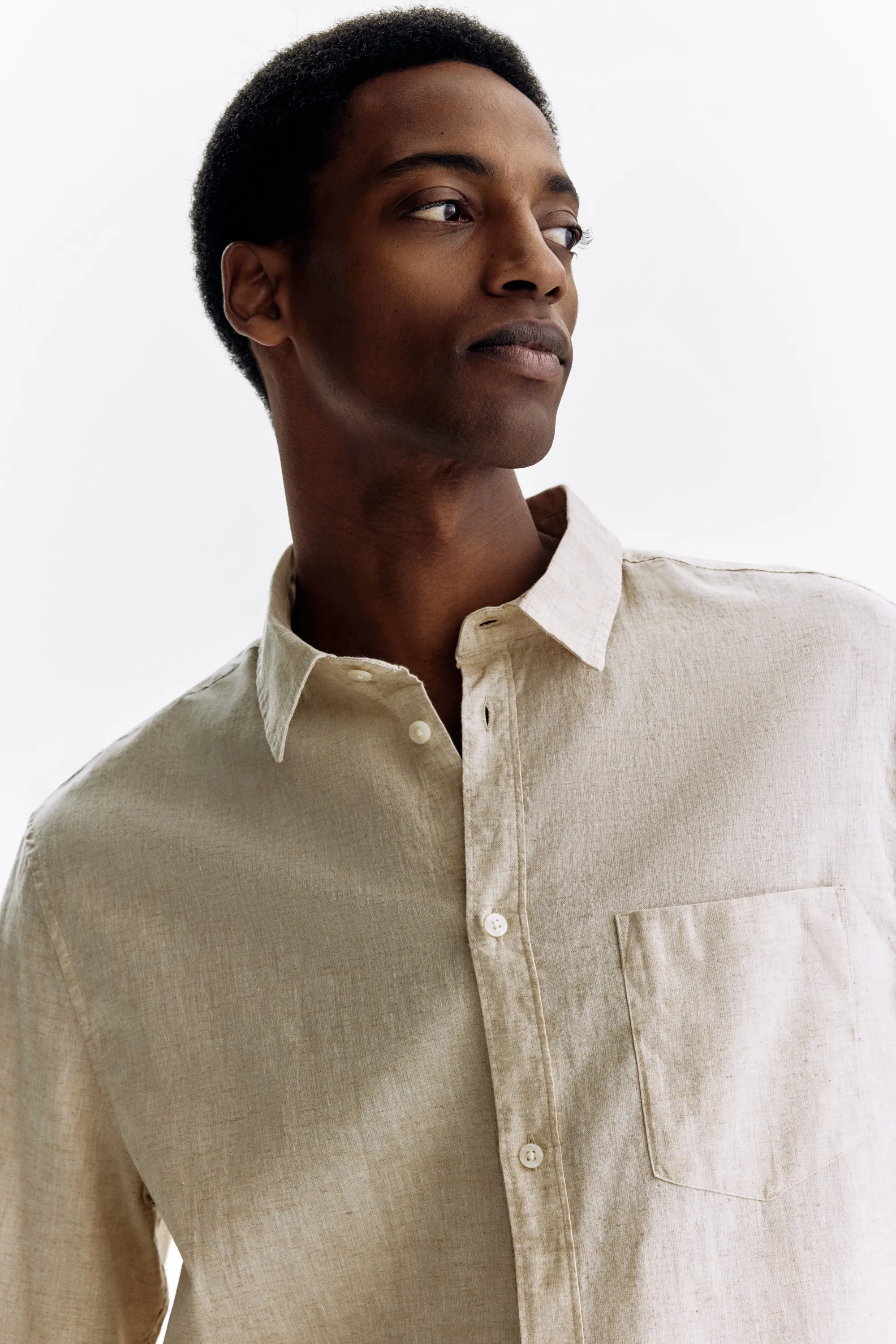 Chemise Regular Fit en lin mélangé - Beige clair