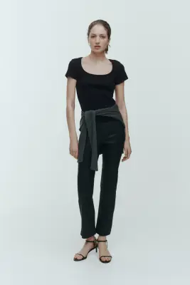T-shirt en coton côtelé - Noir — photo 1