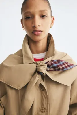 Veste en twill avec foulard triangulaire - Beige clair — photo 2