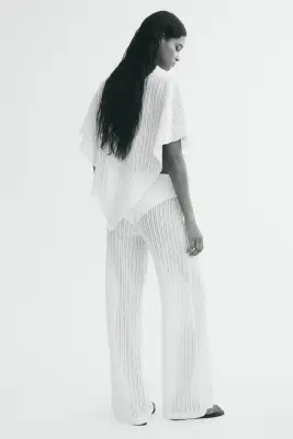 Pantalon en maille côtelée - Crème — photo 2