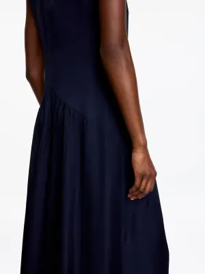 Robe longue avec empiècements en organza - Bleu foncé — photo 4