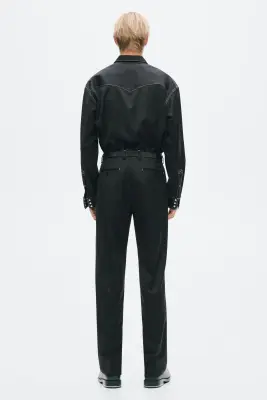 Chemise Regular Fit en twill de laine mélangée - Noir — photo 3