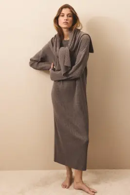 Robe en maille côtelée - Taupe — photo 1