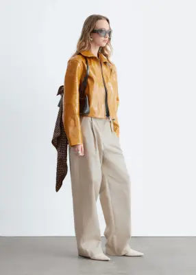 Pantalon plissé en coton - Beige — photo 4