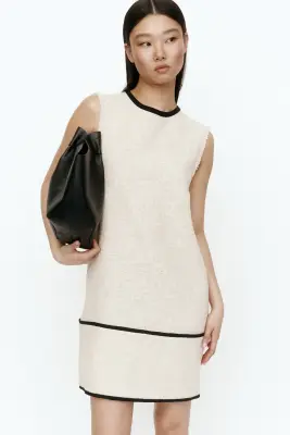Robe droite en lin mélangé - Beige clair/noir — photo 1