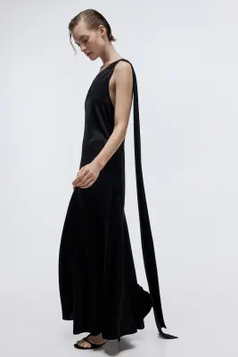 Robe à écharpe en satin - Noir — photo 4