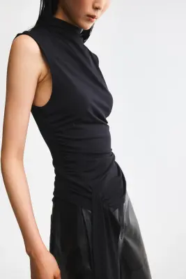 Top en jersey avec panneau drapé - Noir — photo 3