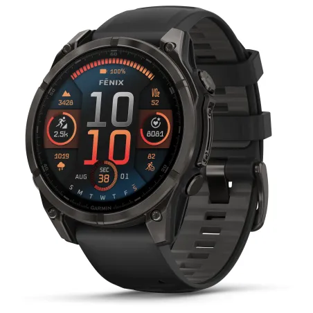 Garmin Fenix 8 Amoled 47mm Verre Sapphire lunette Carbon Gray DLC bracelet noir/gris galet 010-02904-21