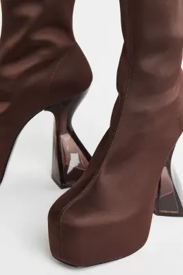 Bottines à plateau en satin - Acajou — photo 2