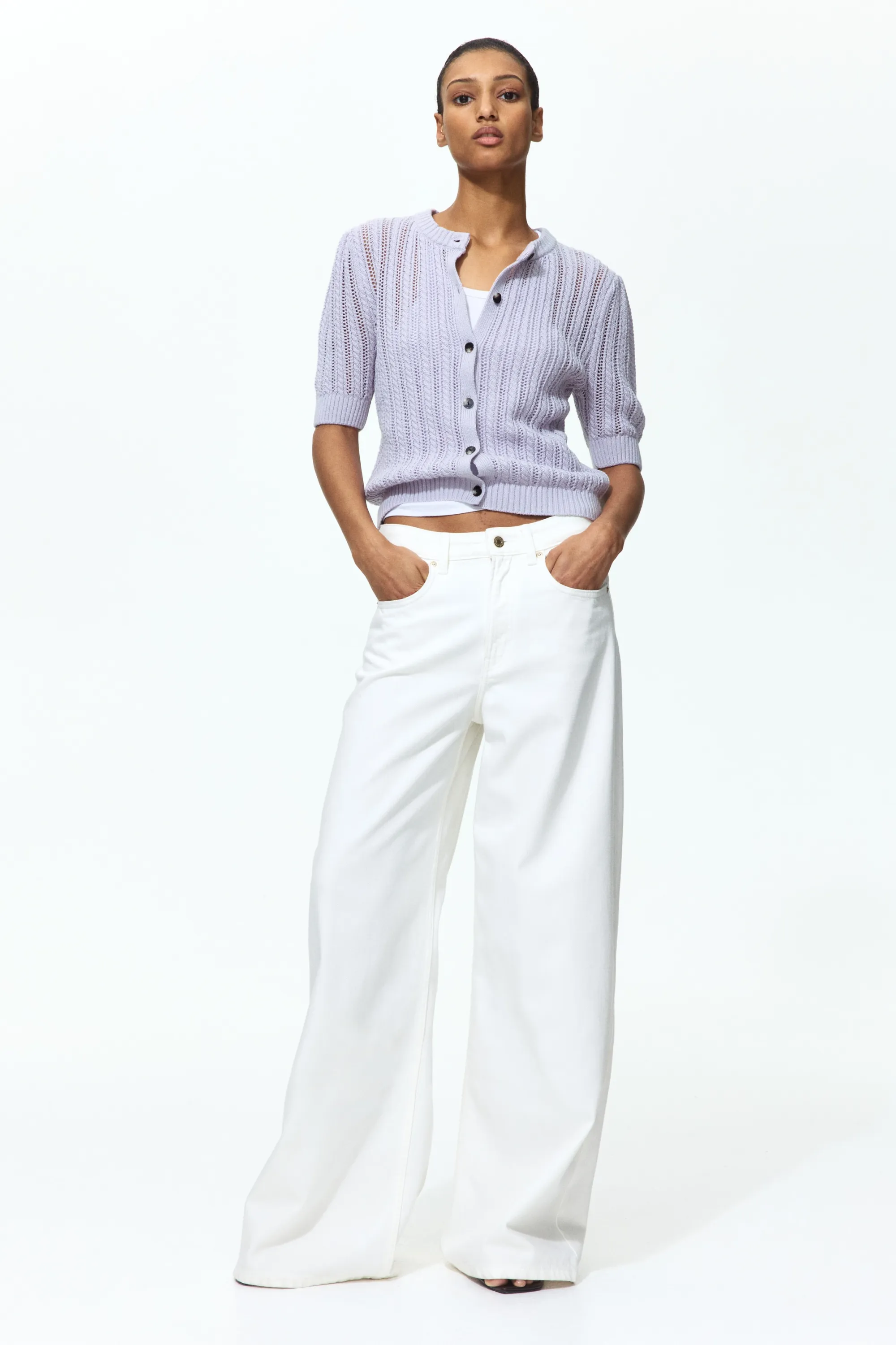 Gilet en maille pointelle - Violet clair