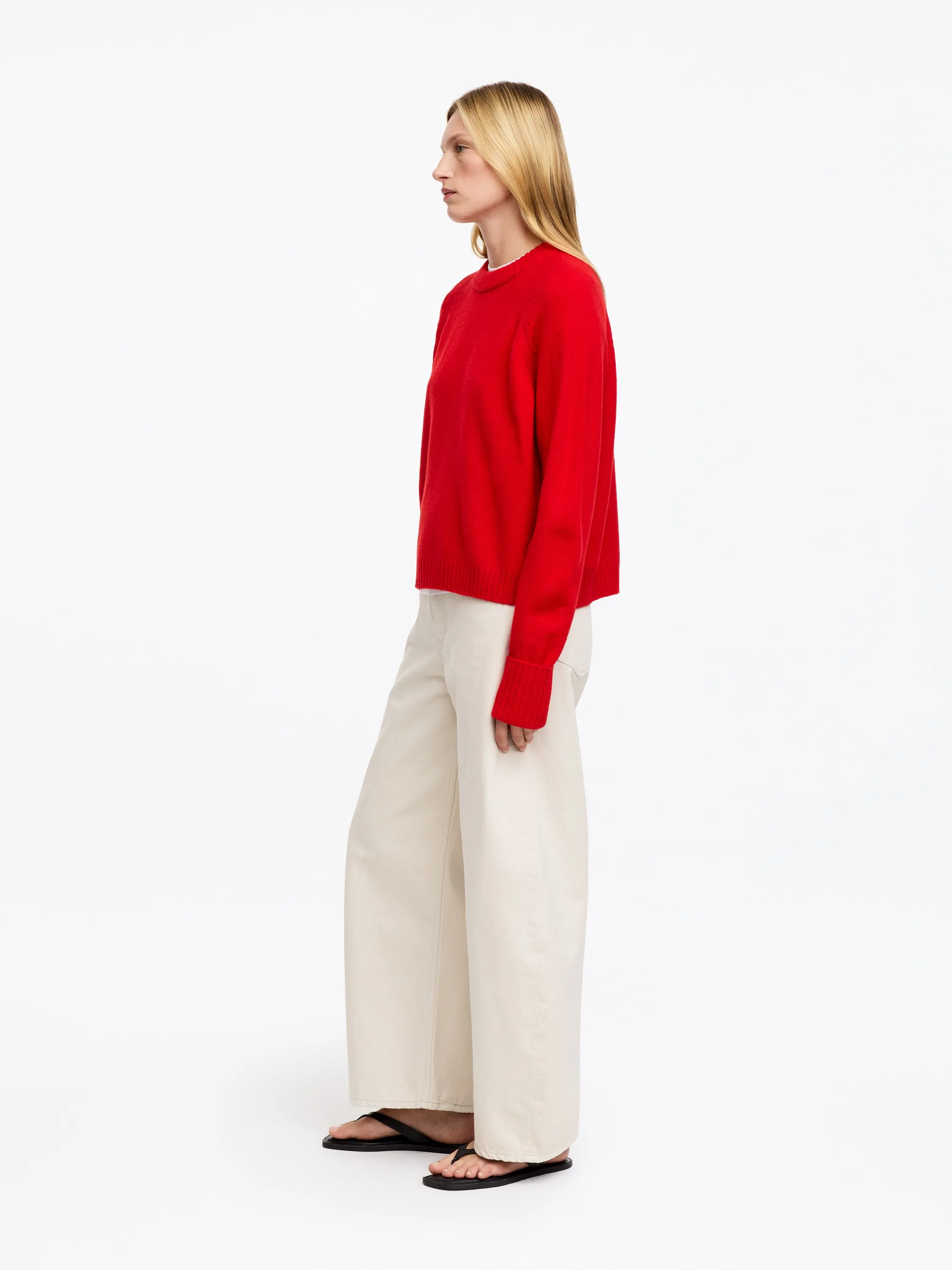 Pull en laine à poignets repliés - Rouge
