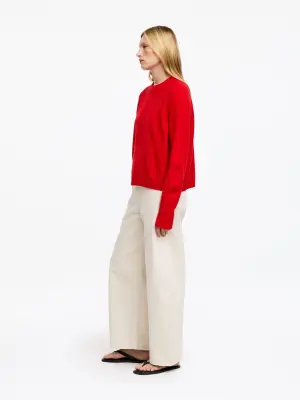 Pull en laine à poignets repliés - Rouge — photo 1