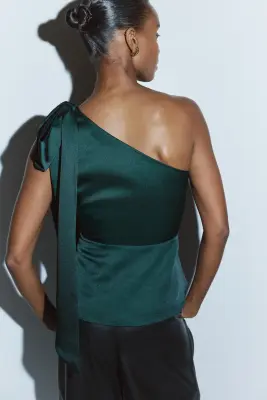 Top asymétrique avec nœud - Vert foncé — photo 2
