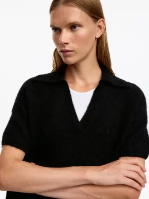 Pull polo en maille - Noir — photo 3
