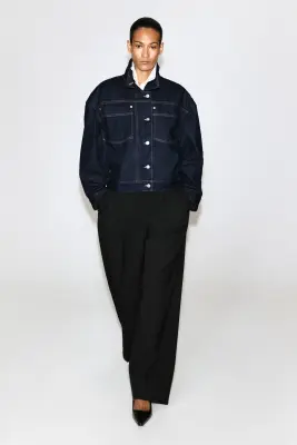 VESTE EN DENIM À COL CHEMINÉE - BLEU ENCRE — photo 2