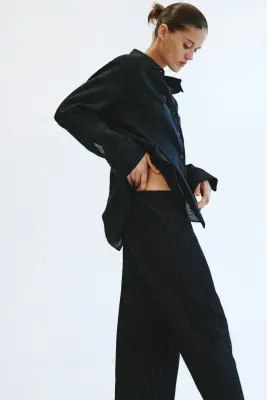 Pantalon froissé avec taille élastique - Noir — photo 3