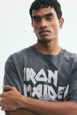 T-shirt imprimé Relaxed Fit en coton - Noir délavé/Iron Maiden — photo 2
