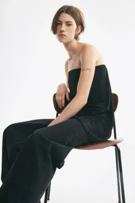 Top bandeau en jersey jacquard - Noir — photo 2