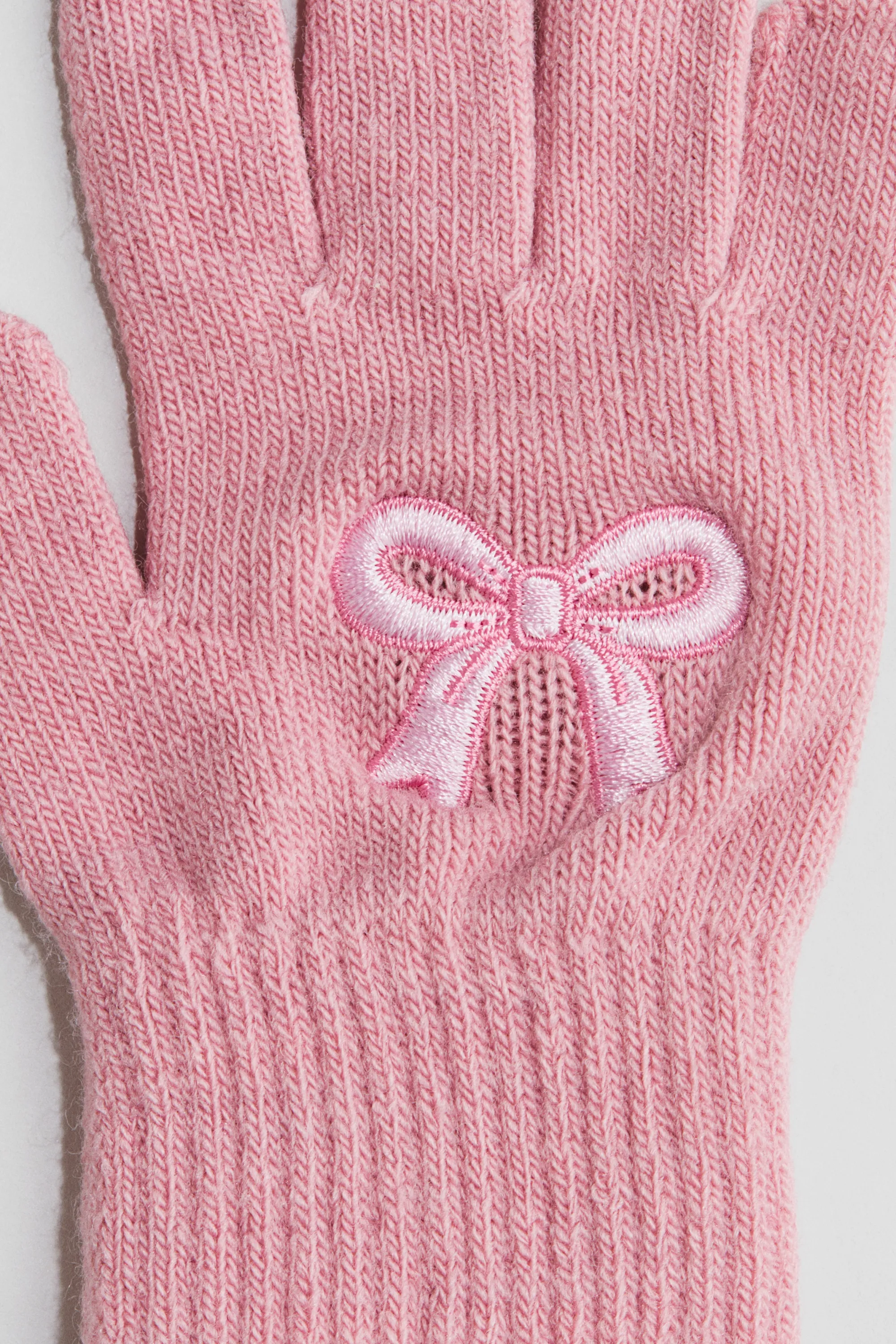 Gants en maille fine avec motif brodé - Rose ancien/nœuds