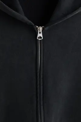 Veste imprimée Oversized Fit avec capuche et zip - Noir délavé/K.O — photo 5