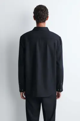 CHEMISE DÉCONTRACTÉE EN FLANELLE DE LAINE - BLEU MARINE — photo 4