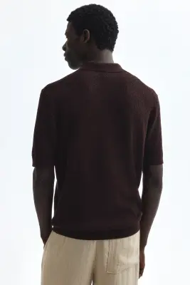 Polo texturé Slim Fit - Marron foncé — photo 3