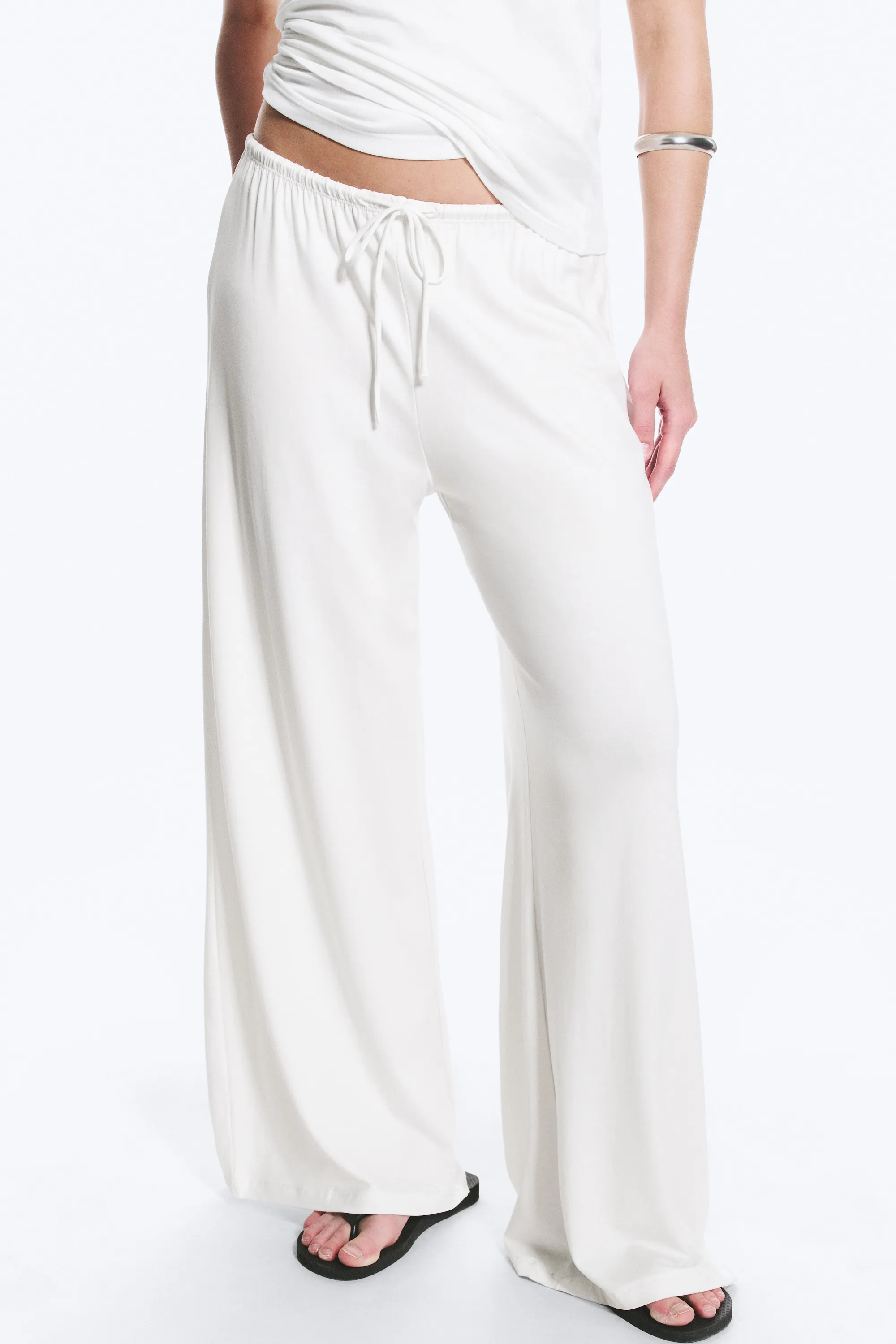 Pantalon ample jambe large taille mi-haute en lyocell - Blanc