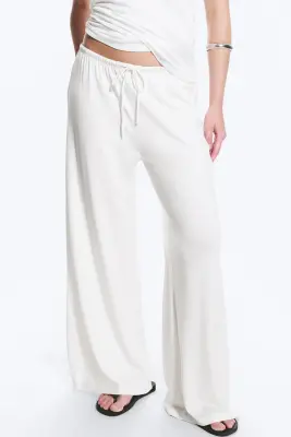 Pantalon ample jambe large taille mi-haute en lyocell - Blanc — photo 1