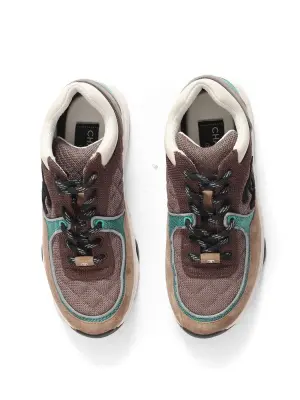 Baskets en cuir et toile marron et turquoise Prix boutique 1200€ Taille 38 — photo 2