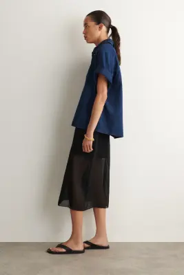CHEMISE MANCHES COURTES DENIM - BLEU FONCÉ — photo 2