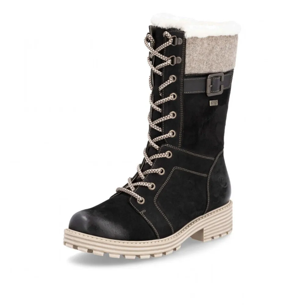 Bottines Remonte D0W72-03 Noires - Lacets Grande Pointure Femme