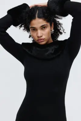 Robe épaules nues en maille - Noir — photo 2