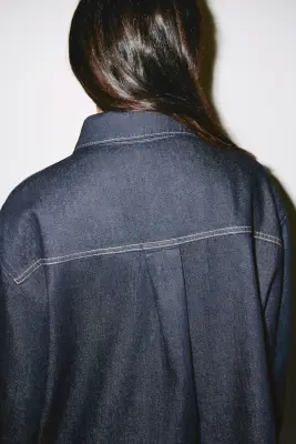 Chemise popover en denim - Bleu denim foncé — photo 3