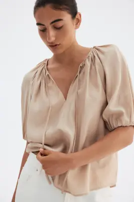Blouse à manches ballon - Beige — photo 1