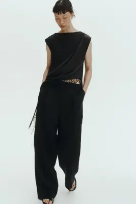 Pantalon chic en lin mélangé - Noir — photo 2