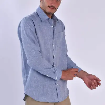 Chemise Zeus en lin bleu chambray — photo 1