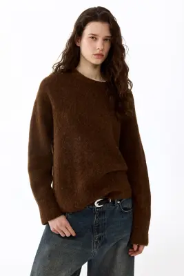Pull oversize en alpaga mélangé - Marron — photo 2